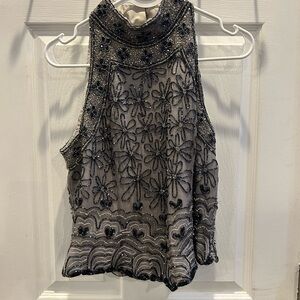 Papell Boutique Black and Silver Beaded Blouse M NWOT 🖤